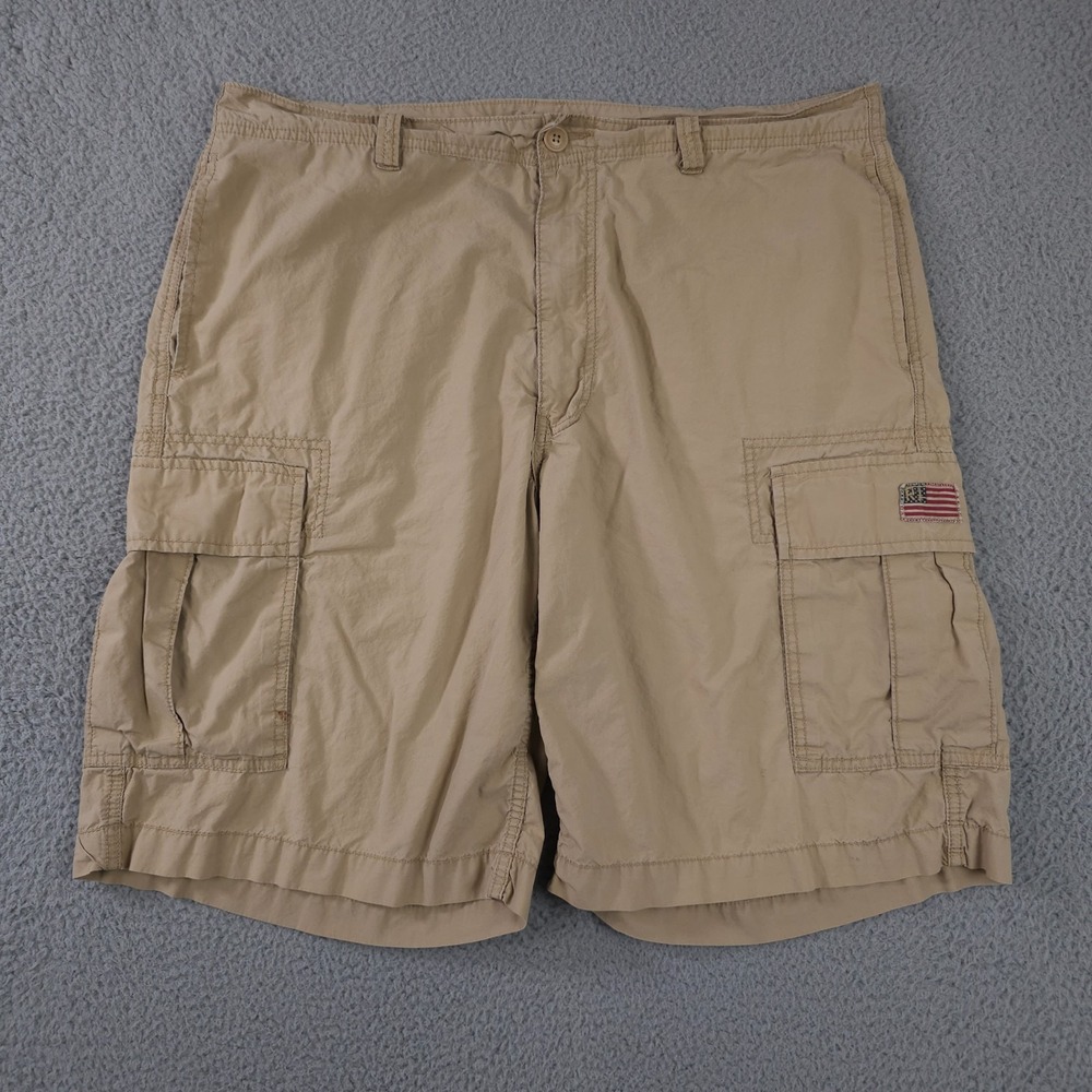 VTG‎ Polo Jeans Company Shorts Mens 38 Khaki Cargo Utility Military Flag 90s Y2K